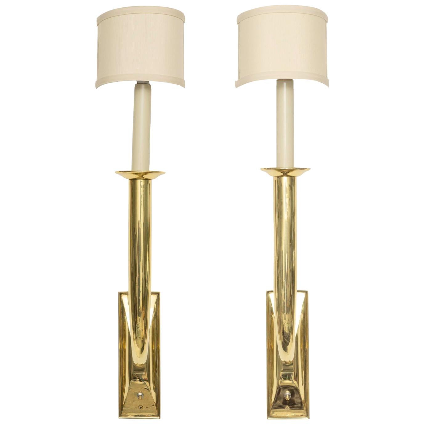 Pair of Art Deco Brass Sconces For Sale