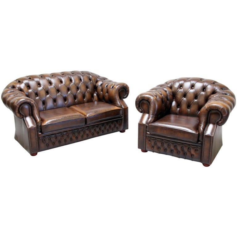 Chesterfield Sofa Set Armchair Genuine Leather Couch Antique