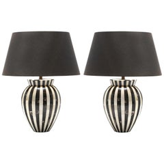 MCM Horn and Bone Striped Pair Table Lamps, Stunningly Stylish