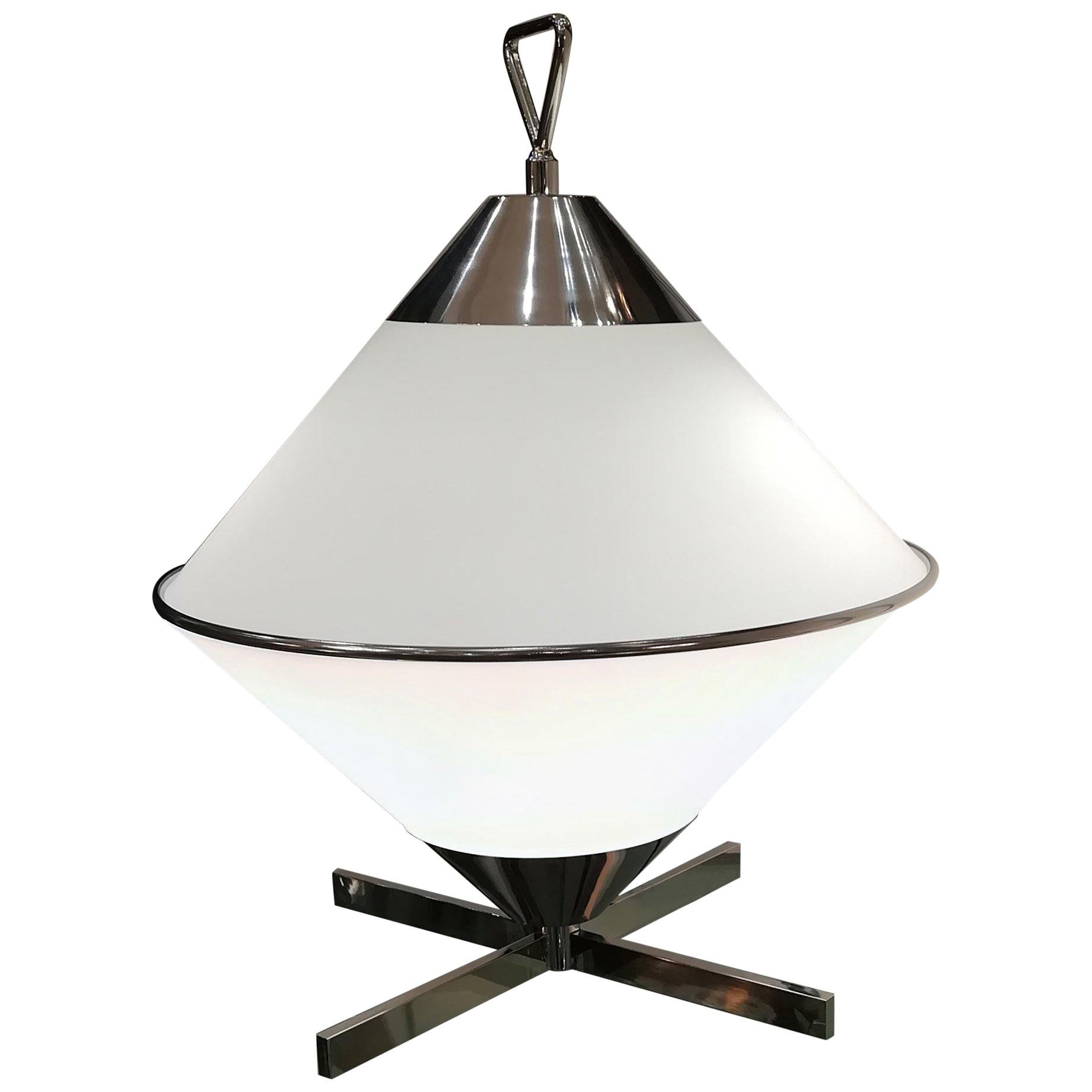 2000s Design Opaline and Chromium Table Lamp For Sale