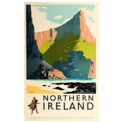 Original Retro Travel Poster Northern Ireland Giant's Causeway Amphitheatre
