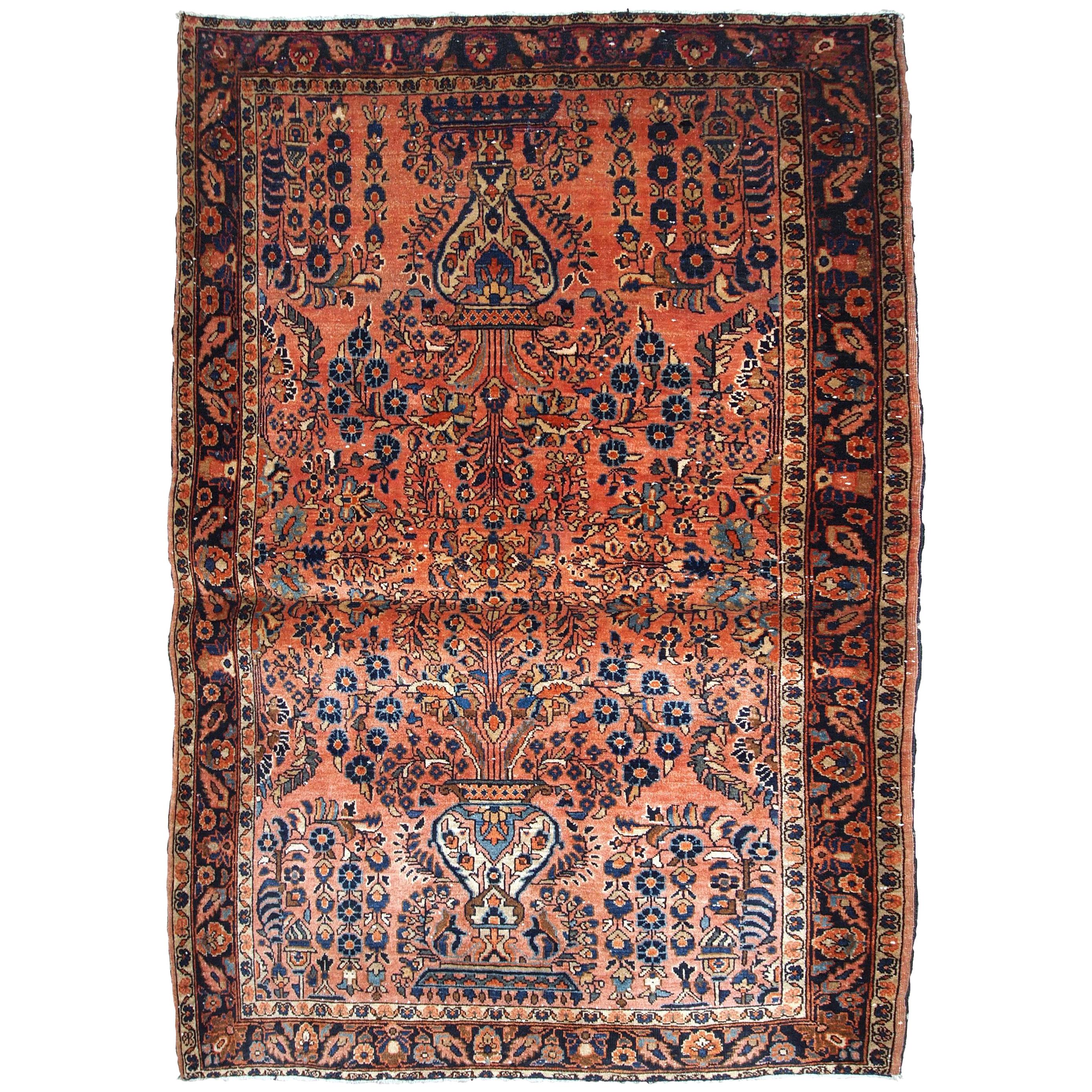 Handmade Antique Sarouk Style Rug, 1920s, 1B747 For Sale