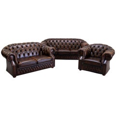 Chesterfield Sofa Set Armchair Genuine Leather Couch Vintage Centurion