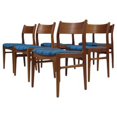 Funder-Schmidt and Madsen Teak Dining Chairs in Blue Wool, Set of 6