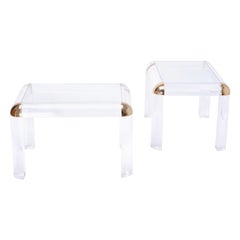 Pair of Hollywood Regency Lucite and Brass side tables 