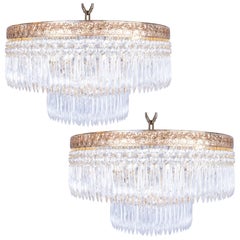 Antique Pair of Beautiful Clear Crystal French Chandeliers from the Milan Savoy Hotel