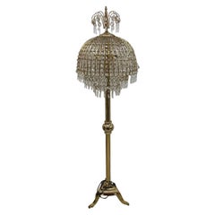 Floor Lamp in Golden Brass and Crystal of Midcentury