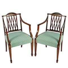 Antique Pair of 19th Century Hepplewhite Style Mahogany & Painted  Elbow Chairs
