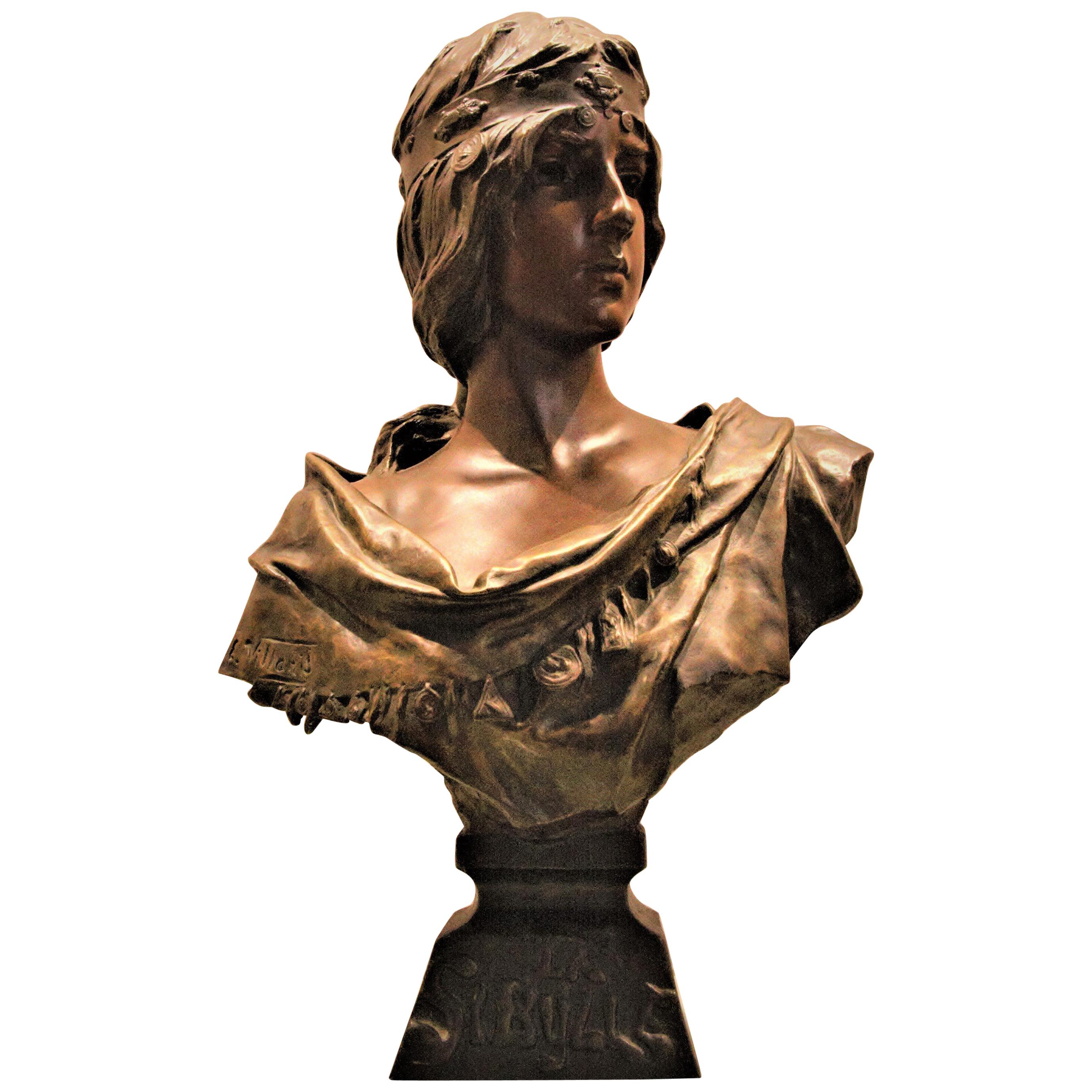 Bronze Buste Signed Emmanuel Villanus, La Sybille For Sale