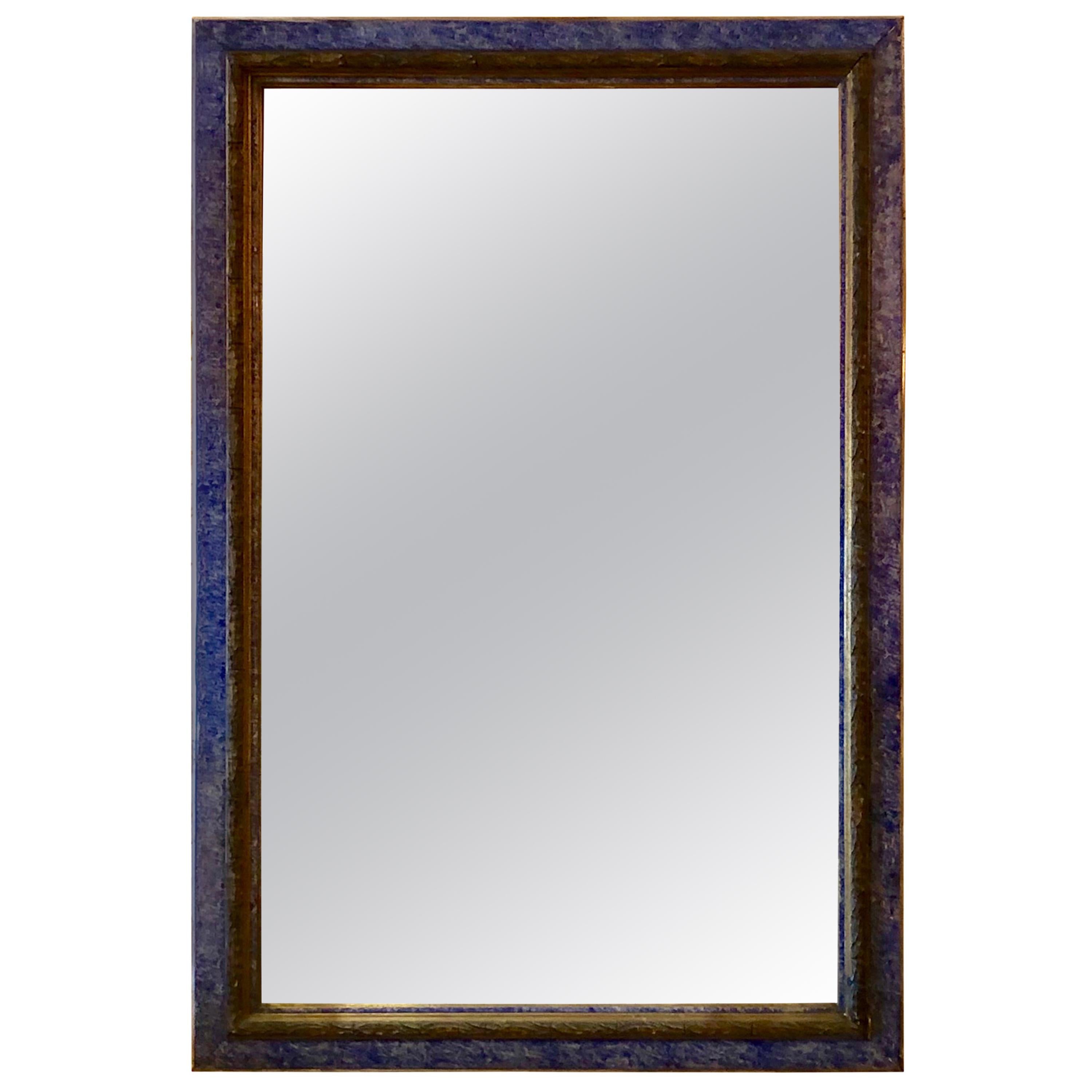 French Faux Finished Mirror with Vibrant Blue Frame, Late 19th Century