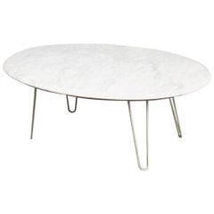 Vintage Italian Glamour Oval-Shaped Coffee Table with Marble Top, 1970s