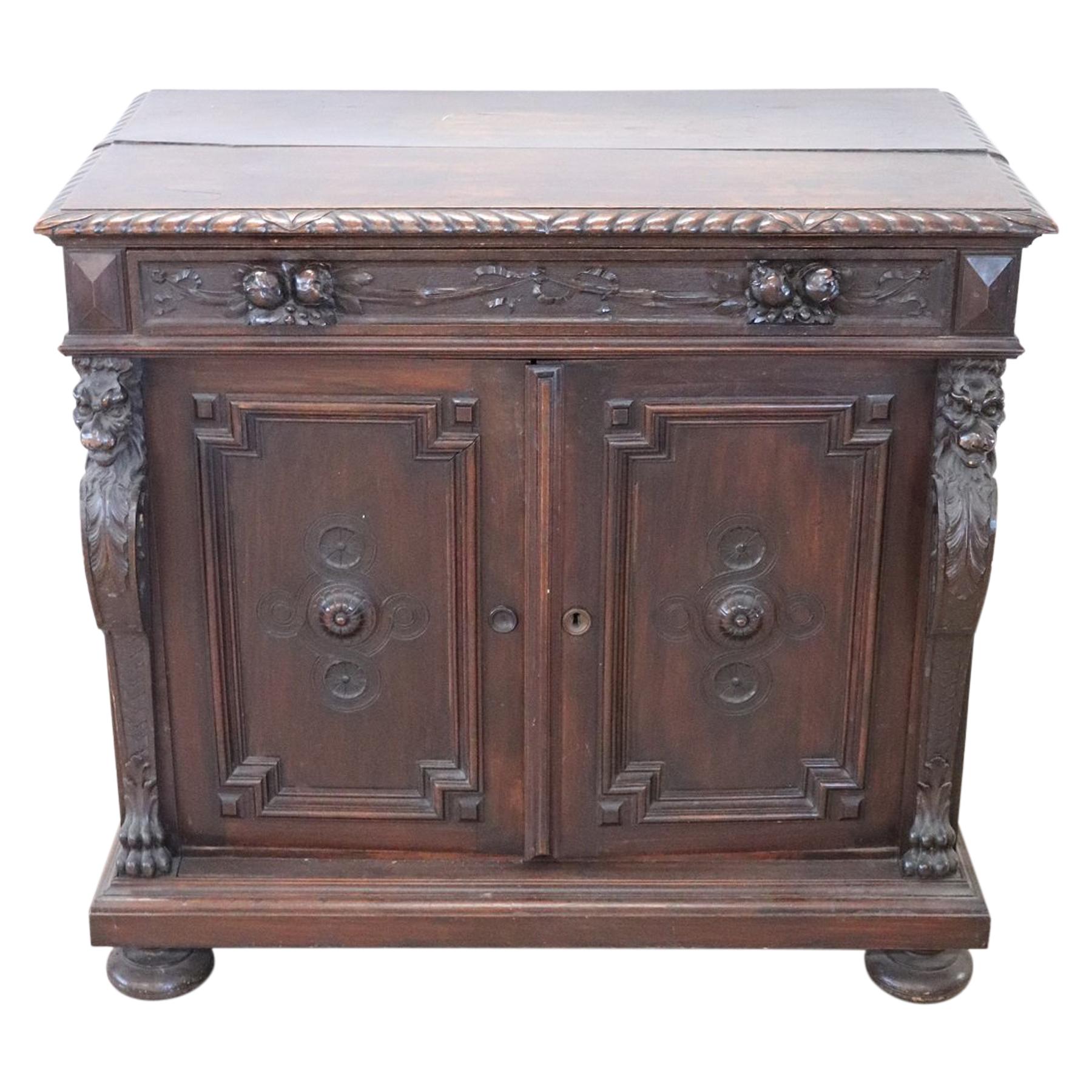 19th Century Italian Renaissance Style Carved Walnut Sideboard or Buffet