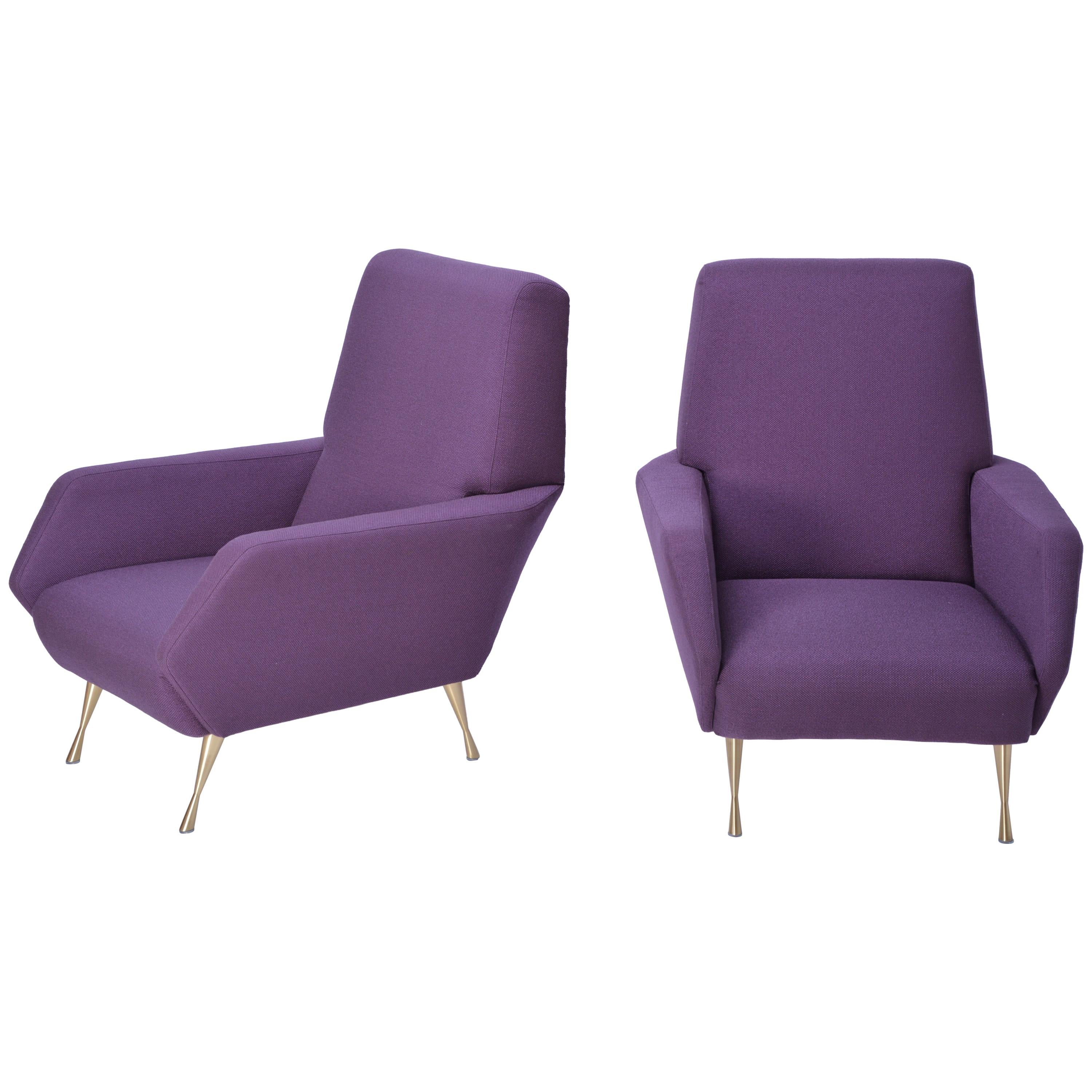 Pair of reupholstered Mid-Century Modern purple Italian lounge chairs
