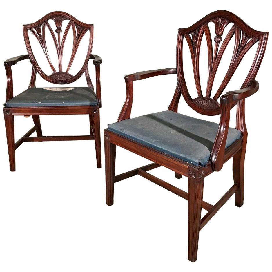 Pair of 19th Century Mahogany Carver Chairs or Elbow Chairs Inc Re Upholstery For Sale