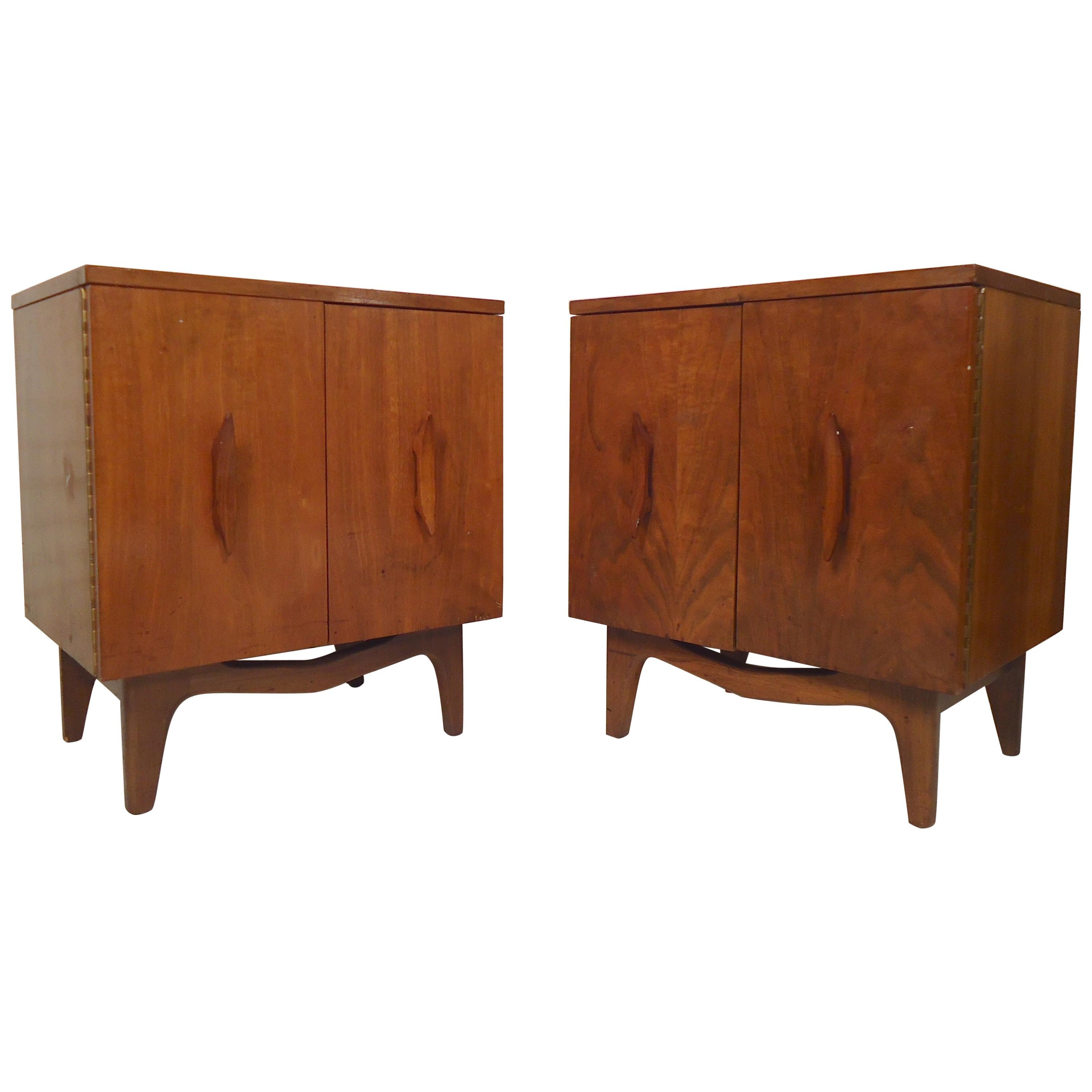 Mid-Century Modern Nightstands with Sculpted Handles