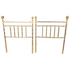 Retro Hollywood Regency Pair of Faux Bamboo Brass Twin Size Headboards Bed