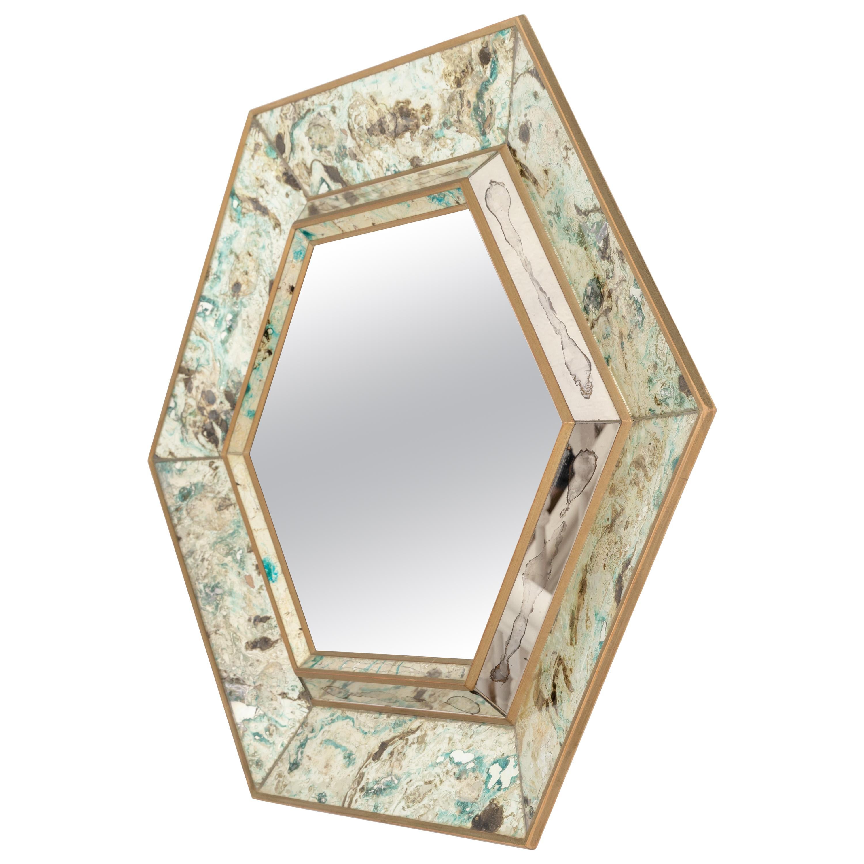 Hexagonal Reverse Painted Mirror For Sale