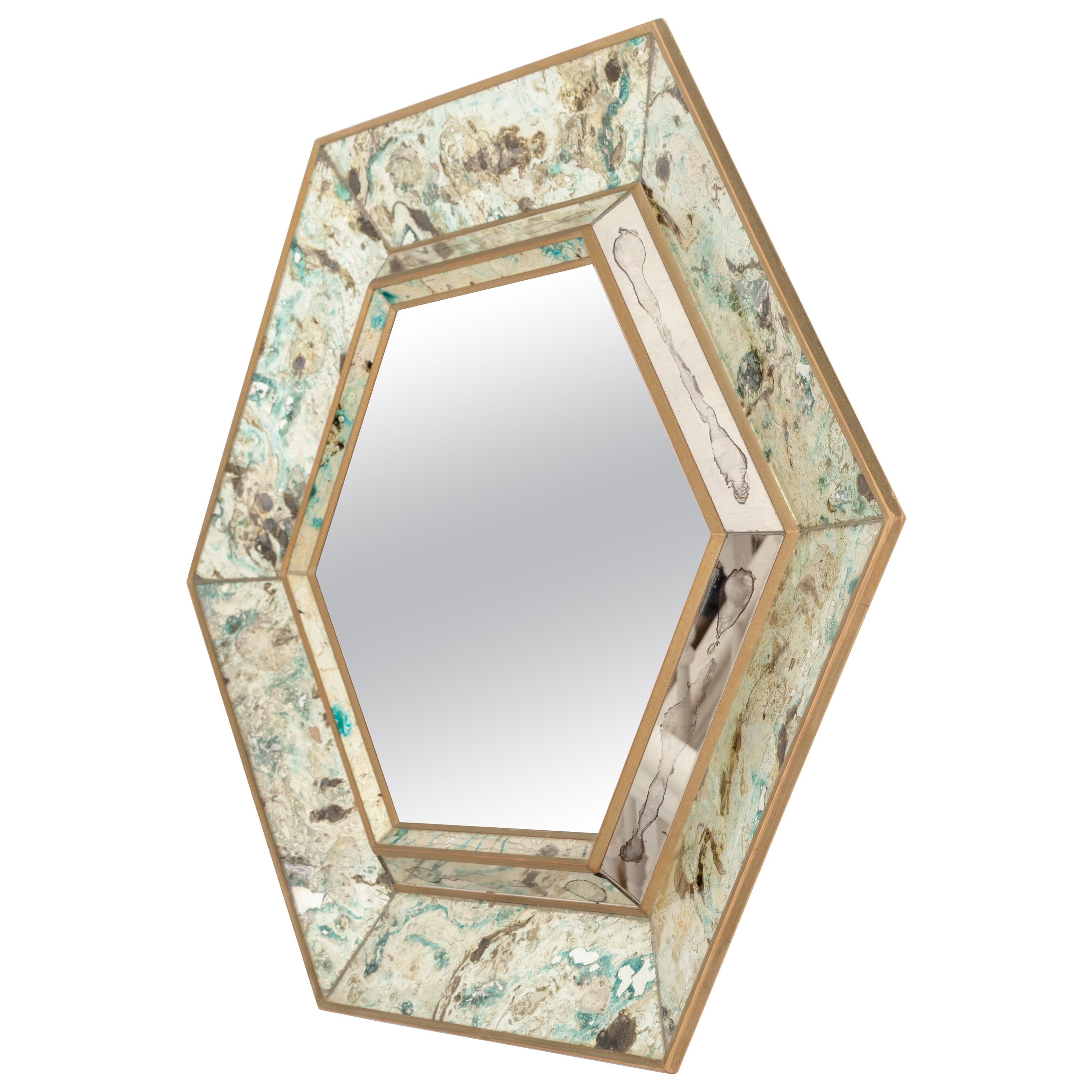 Espejo Hexagonal Pintado al Revés