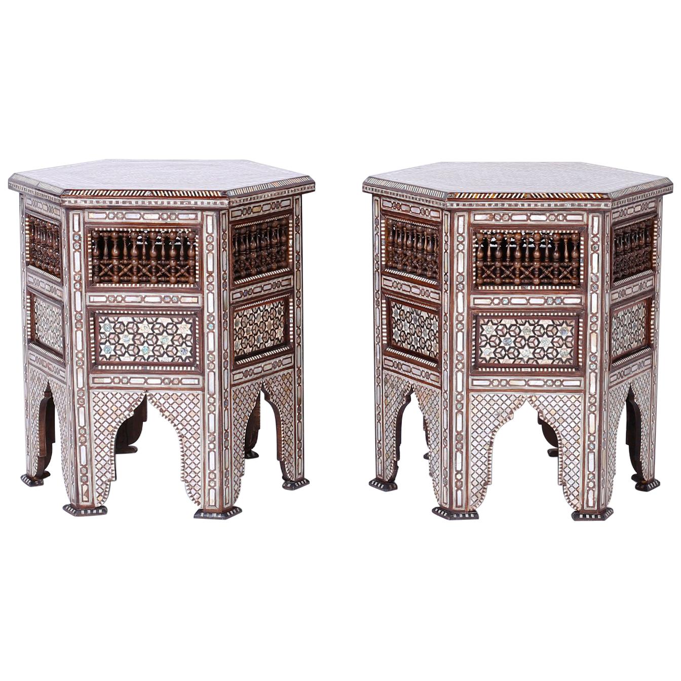 Pair of Syrian Hexagon End Tables or Stands