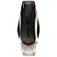 Sommerso Murano Glass Faceted Vase Smoked & Clear Glass Alessandro Mandruzzato