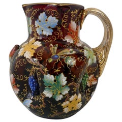 Antique Moser Enamelled Ruby Glass Ewer, circa 1890