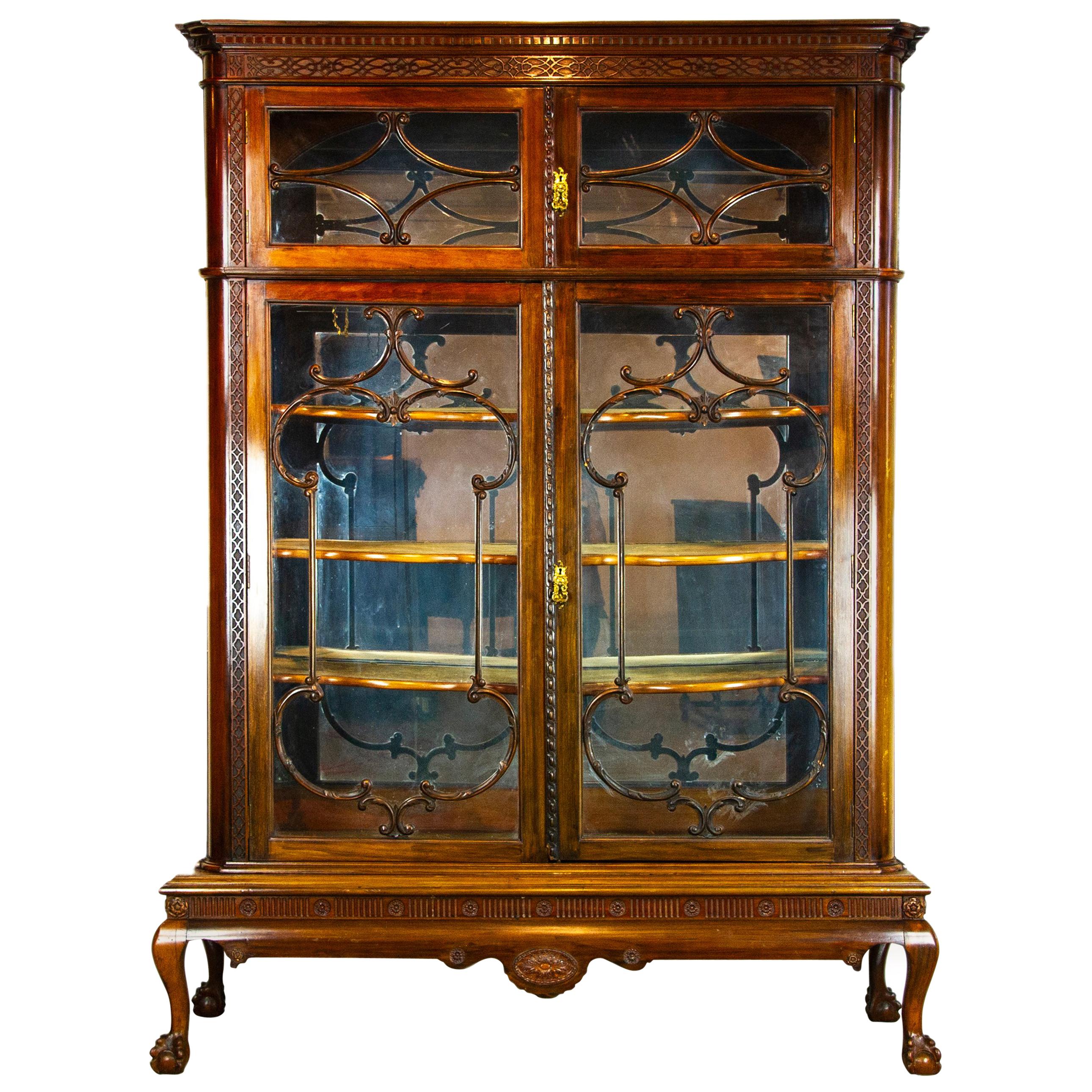 Antique Display Cabinet, Walnut Display, China Cabinet, Scotland 1920, H042