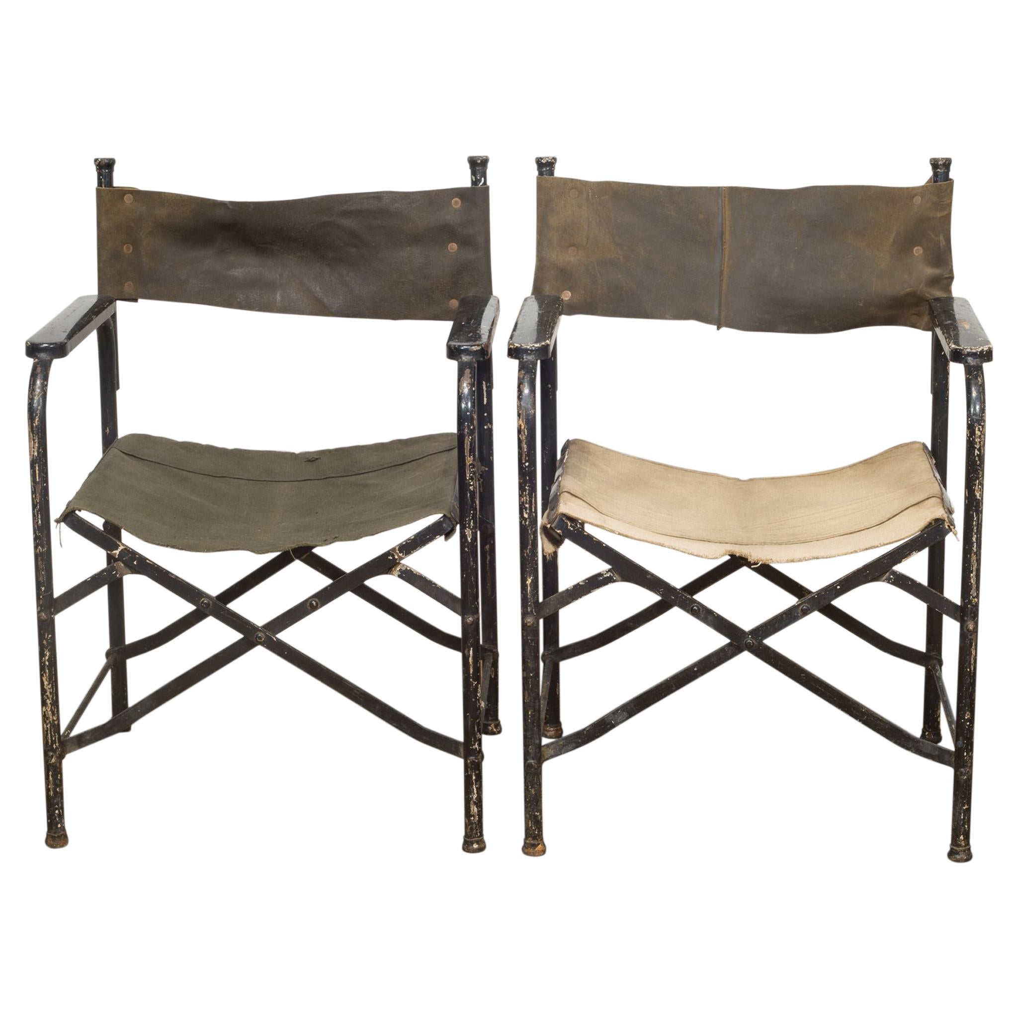 Distressed Miltary Folding Director's Chairs, circa 1940
