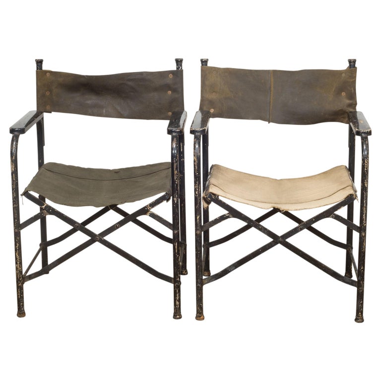 Distressed Miltary Folding Director's Chairs, circa 1940 For Sale at