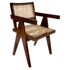 Pierre Jeanneret Teak and Cane Office Armchair From Chandigarh 