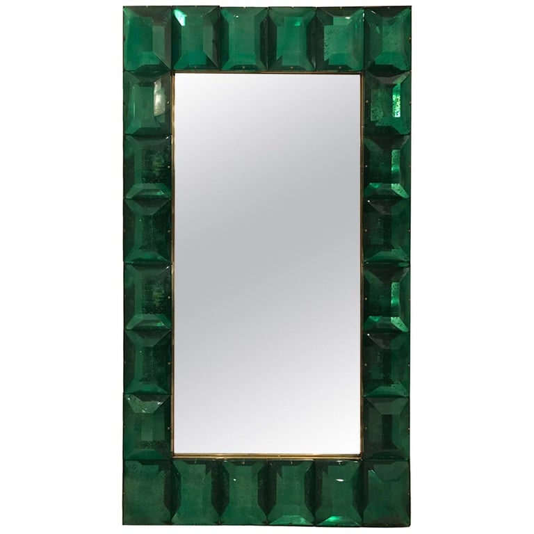Large Emerald Green Murano Glass Mirror at 1stDibs
