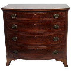 American Federal Mahogany Bow Front Chest of Drawers, 19th Century, circa 1820