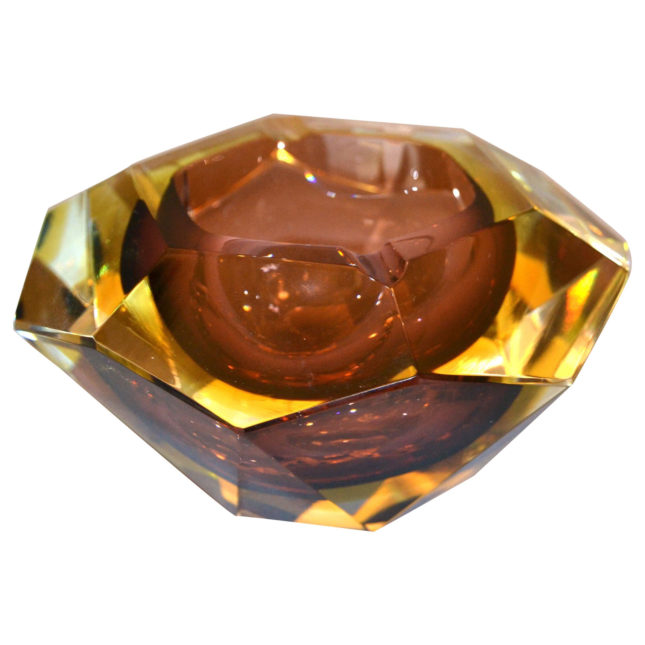 Signed Multi Faceted Murano Glass Ashtray Attributed to Flavio Poli, Italy