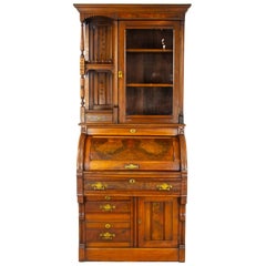 Antique Secretary Desk, Cylinder Desk, East Lake Desk, Walnut Desk, 1880