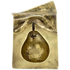 French Cast Bronze Dish Vide Poche Relief with Surrealist Organic Pear Motif