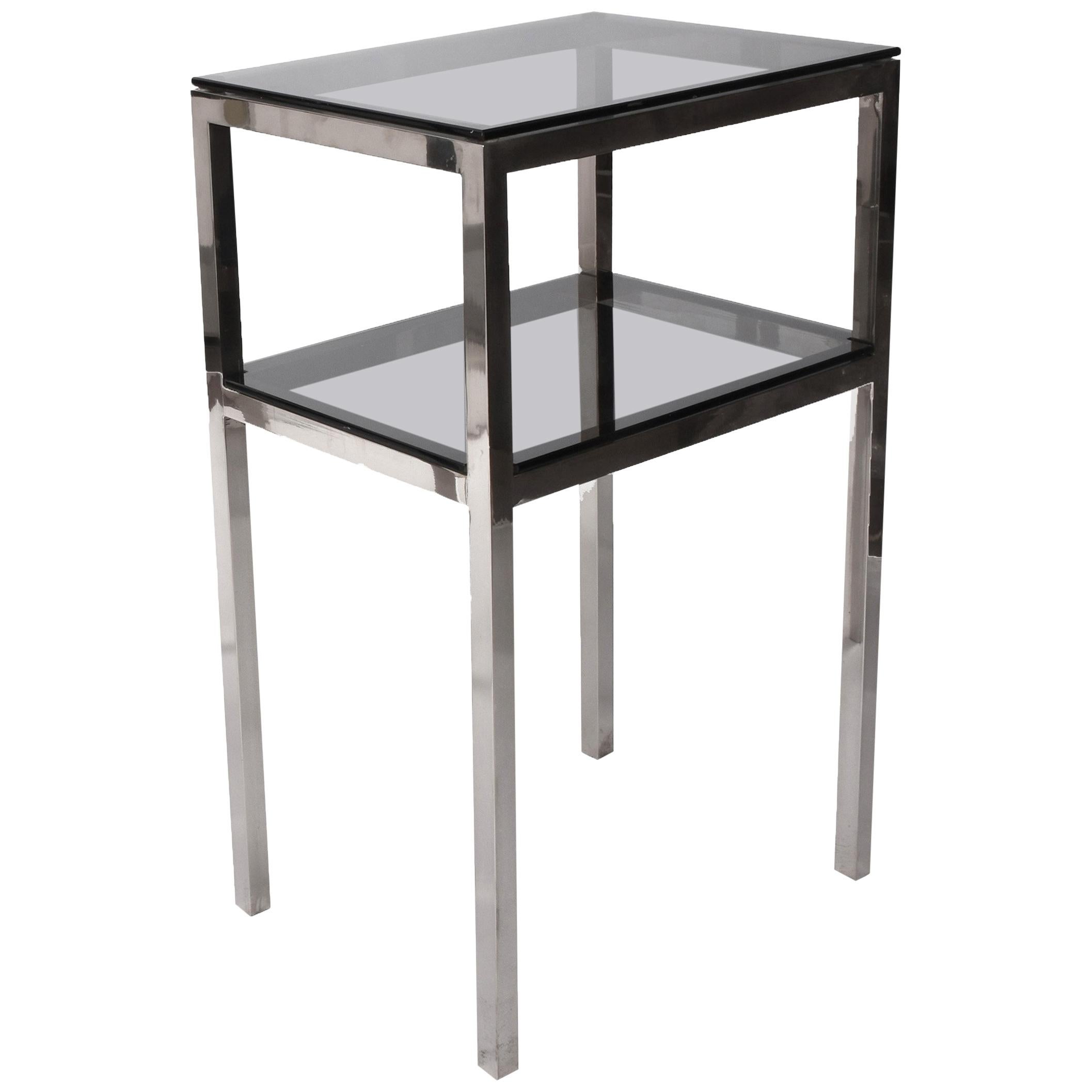 Side Table with Two Levels Steel and Glass Style Romeo Rega, Italy, 1980s