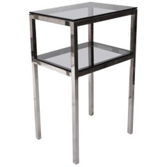 Side Table with Two Levels Steel and Glass Style Romeo Rega, Italy, 1980s