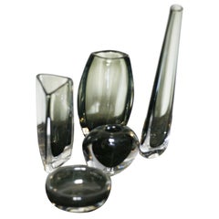 Group of green Nils landberg for Orrefors Crystal Glass Vases, Sweden, 1950s