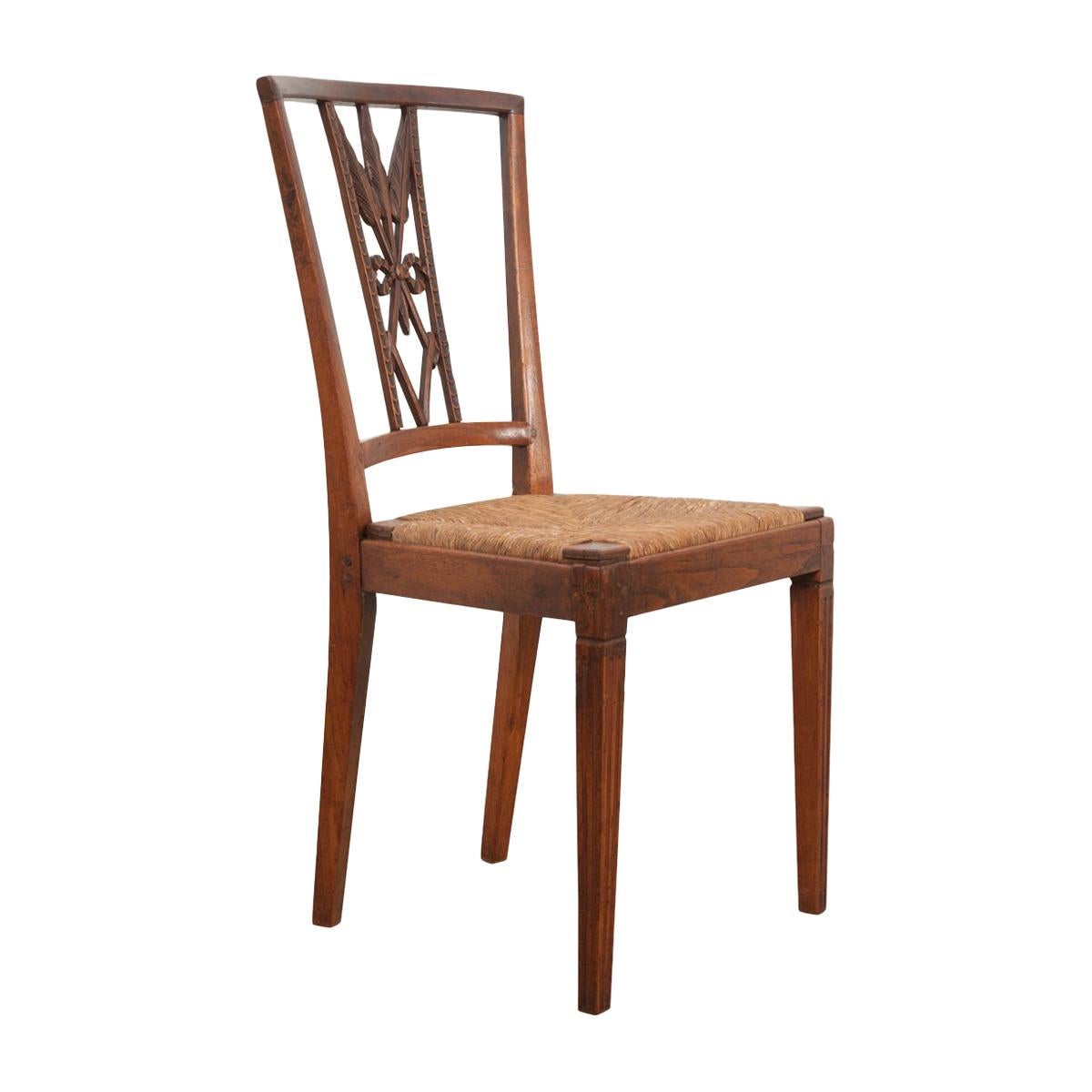 Rare Set of Eight French 19th Century Louis XVI-Style Rush-Seat Dining Chairs