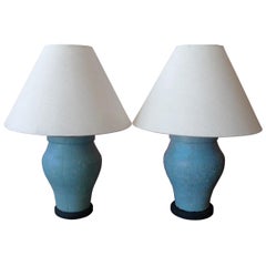 Pair of French XIX Provençal Terracotta Pots Wired and Painted into Table Lamps