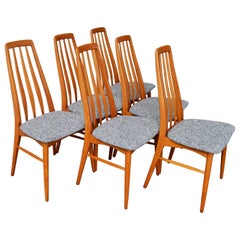 Set of Six Restored Koefoeds Hornslet Teak Eva Chairs in Gray/Brown Tweed