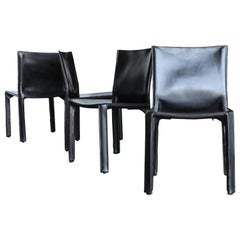 Black Leather "Cab" Chairs by Mario Bellini for Cassina, circa 1980