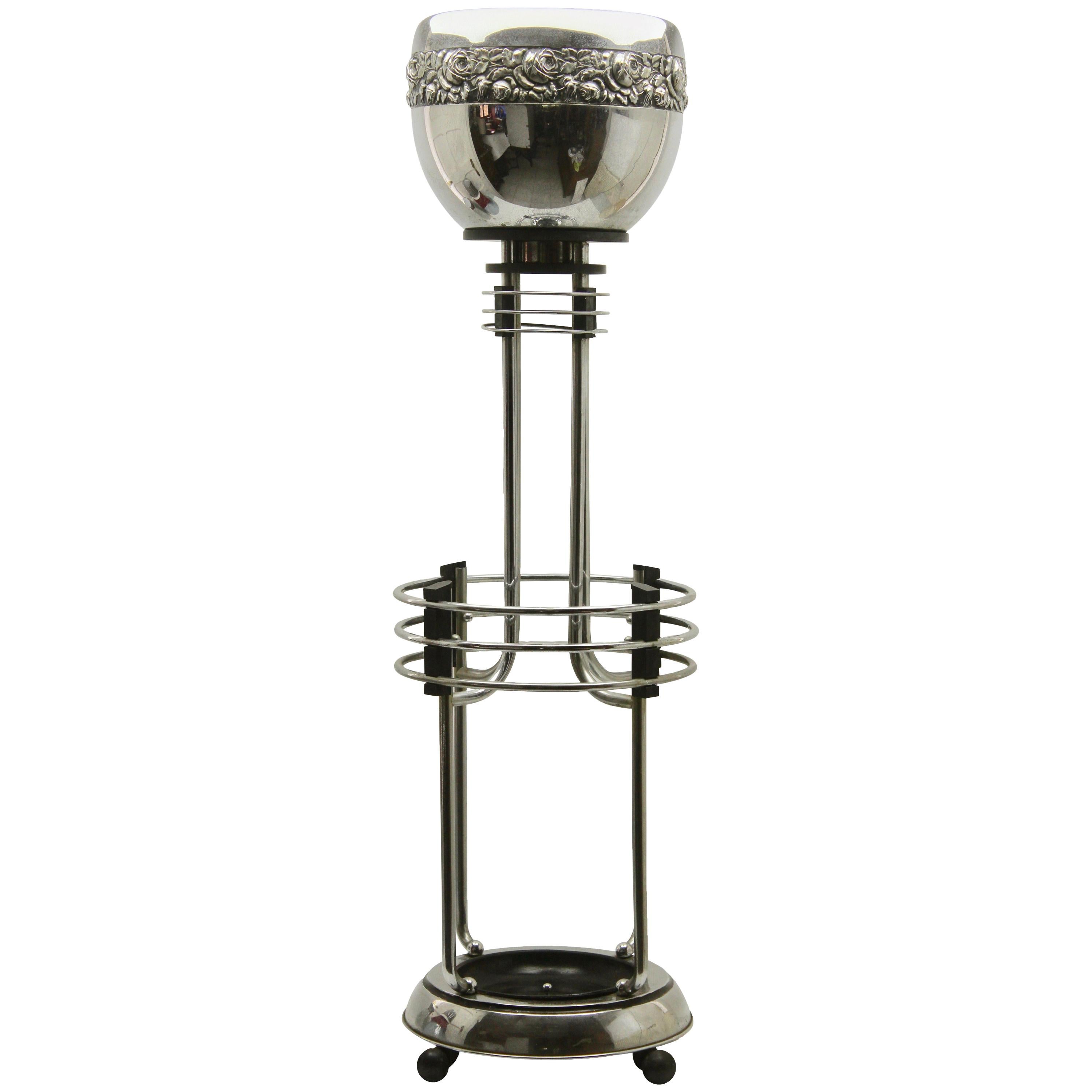 Art Deco Umbrella stand / Jardinière in Chrome and Bakelite by Demeyere, 1931