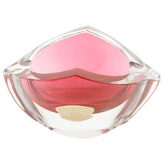 Crystal Ashtray Val Saint Lambert Free-Blown Pink and Clear Crystal with Label