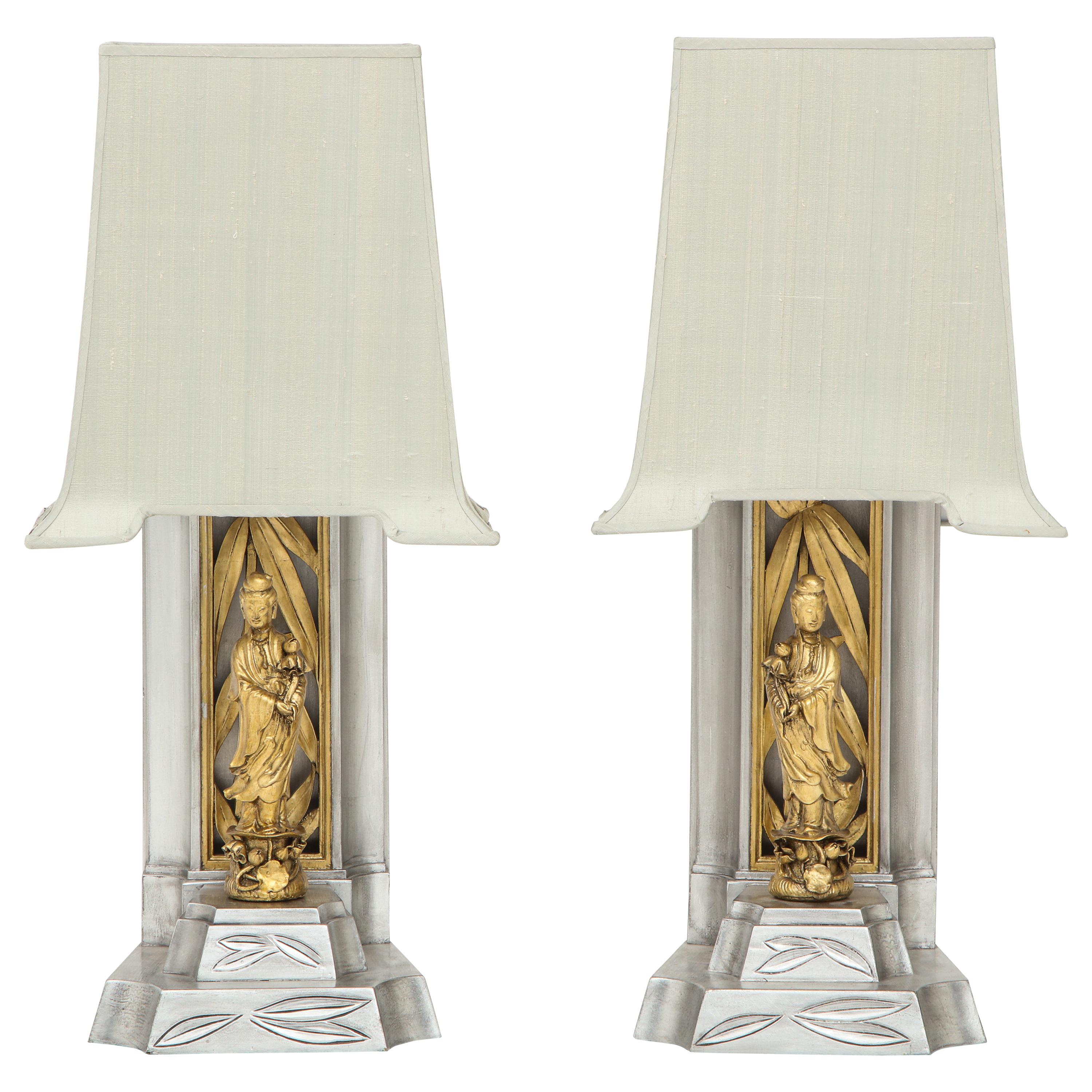 James Mont Gilded Chinoiserie Lamps