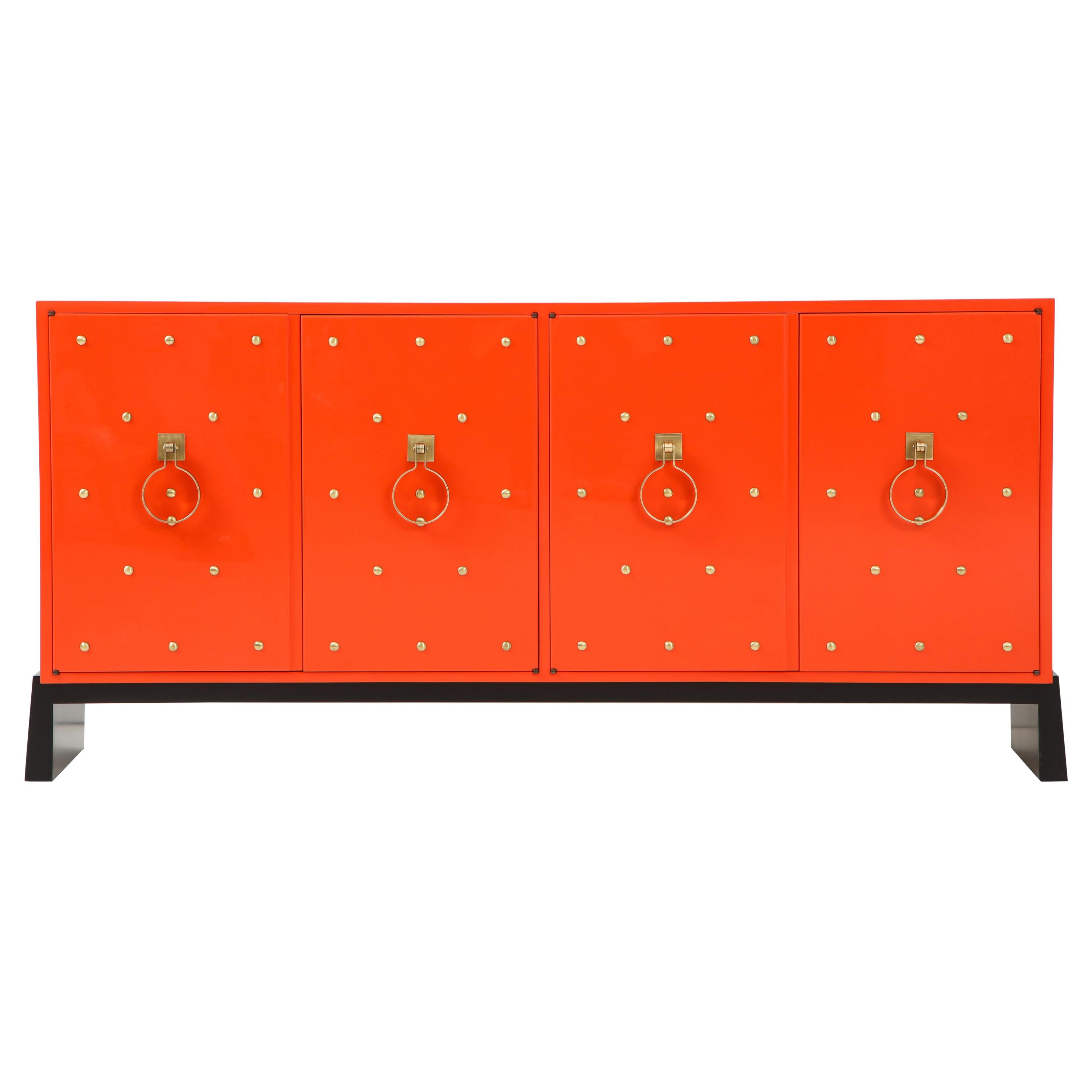 Tommi Parzinger Coral Lacquer Studded Credenza