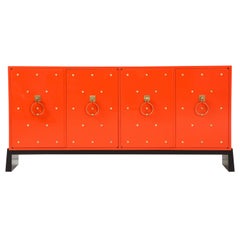 Tommi Parzinger Coral Lacquer Studded Credenza