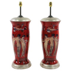 Pair of Declamania Lamps Depicting Pompeian Scenes