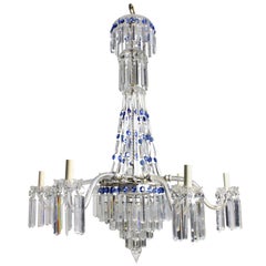 Fine English Cut-Glass Tent and Waterfall Chandelier with Blue Glass