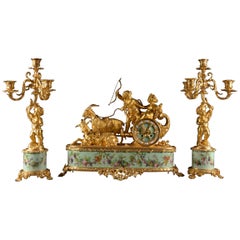 Large rare gilt-Bronze and Porcelain Chariot by Alph. Giroux & Cie, Paris, 1855