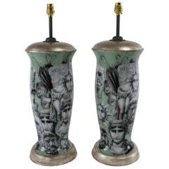 Pair of Fornasetti Inspired Declamania Lamps